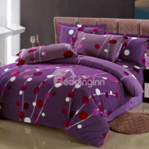 Purple Polka Dot Pattern 4-Piece Cotton Duvet Cover Sets