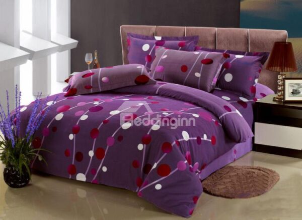 Purple Polka Dot Pattern 4-Piece Cotton Duvet Cover Sets