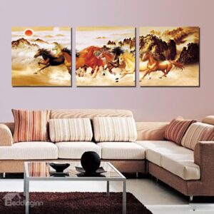 New Running Horse 3-Pieces of Crystal Film Art Wall Print