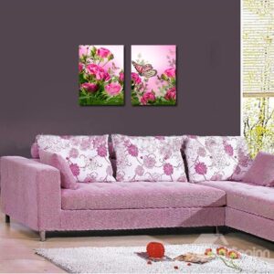 New Flowers and Butterflies 2-Pieces of Crystal Film Art Wall Print