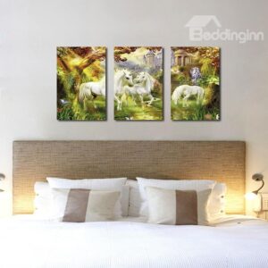 White Horses 3-Pieces of Crystal Film Art Wall Print