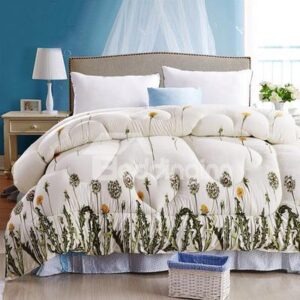 Super Soft Green Plant Border Heart Shape Thicken Quilt