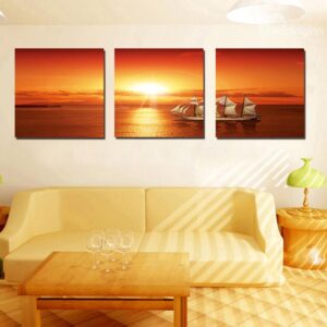 Pretty Sea and Sunset 3-Pieces of Crystal Film Art Wall Print