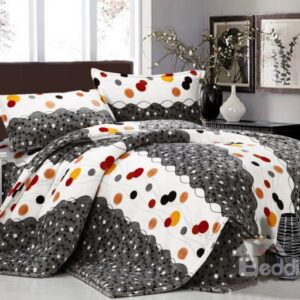 Funny Super Soft Colorful Wave Dot Print 4-Piece Coral Fleece Duvet Cover Sets