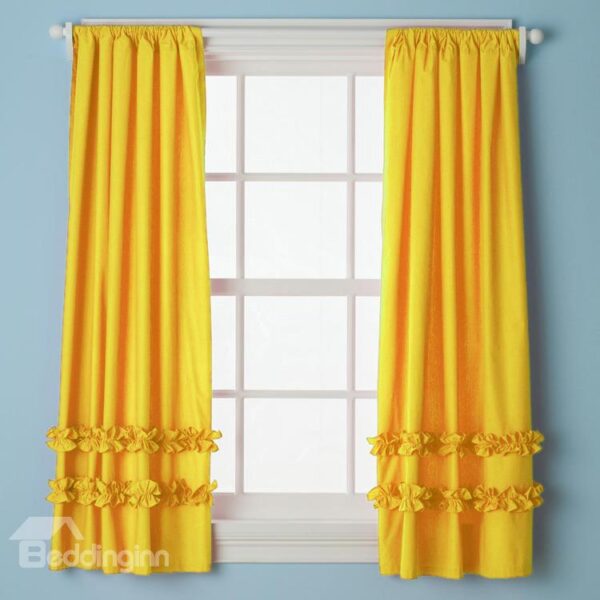 New Arrival High Quality Vibrant Yellow Falbala Customize Cotton Curtain