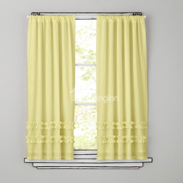 New Arrival High Quality Light Yellow Falbala Customize Cotton Curtain