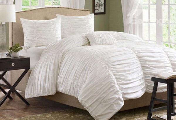 New Arrival 100% Cotton Pure White Lace Duvet Cover Sets