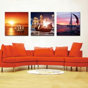 Pretty Sailing Boat 3-Pieces of Crystal Film Art Wall Print