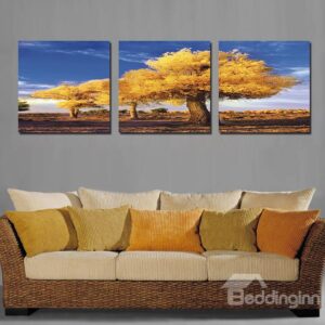 Amazing Yellow Tree 3-Pieces of Crystal Film Art Wall Print