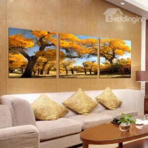 Beautiful Fantastic Autumn Trees 3-Pieces of Crystal Film Art Wall Print