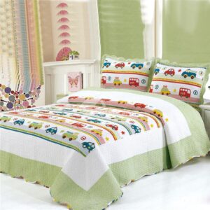Super Fresh Kinds of Cars Pattern Green Border Bed in a Bag
