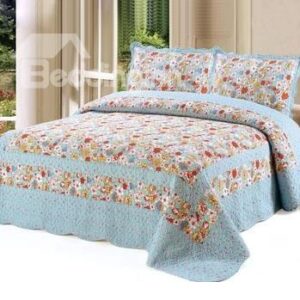 Super Soft and Warm Red Floral Blue Bed in a Bag Set