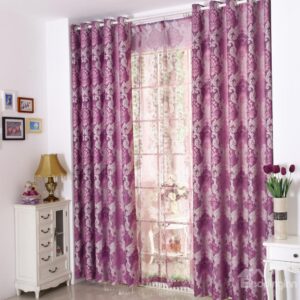 New Home Fashion Gorgeous Floral Pattern Grommet Top Curtain