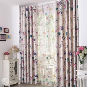 New Arrival Beautiful Floral Printing Linen Custom Made Curtain