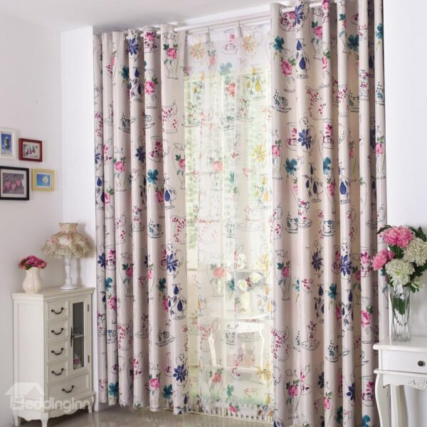 New Arrival Beautiful Floral Printing Linen Custom Made Curtain
