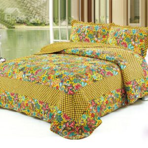 Super Soft Bright Color Flowers Golden Yellow Bed in a Bag Set