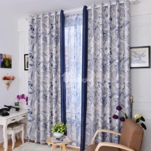 Best Home Fashion Blue Floral Printing Linen Custom Made Curtain