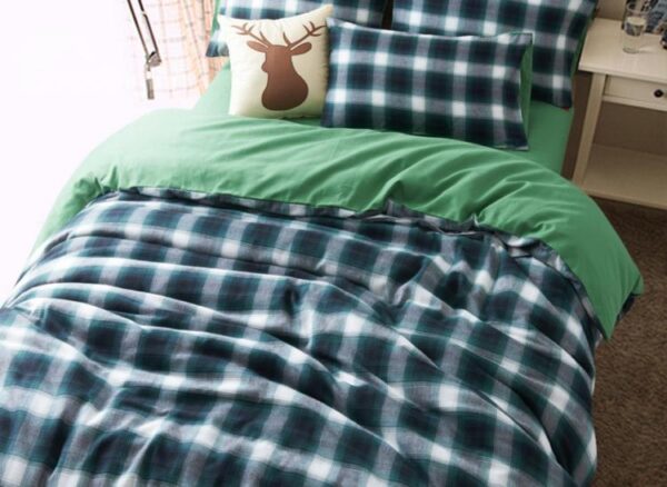 Modern Black Grid Print 4-Piece Combed Cotton Duvet Cover Sets