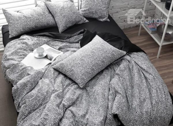 Modern Black and White Leopard Print 4-Piece Cotton Duvet Cover Sets