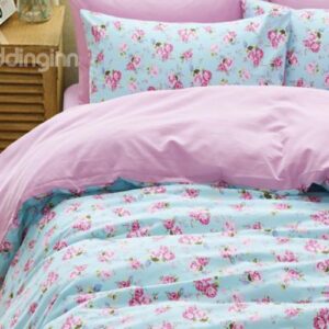 Beautiful Red Rose Pattern 4-Piece Cotton Duvet Cover Sets