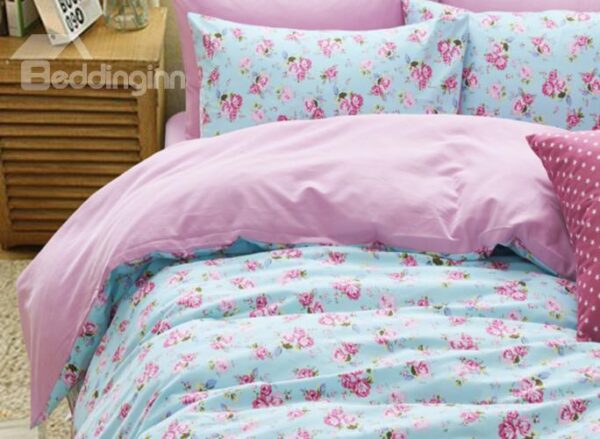 Beautiful Red Rose Pattern 4-Piece Cotton Duvet Cover Sets