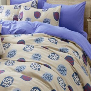 Elegant Blue Leaves Pattern 4-Piece Cotton Duvet Cover Sets
