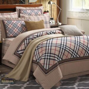 Classical Grid with Floral Border 4-Piece Cotton Duvet Cover Sets