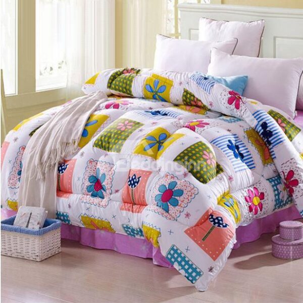 Super Fresh Bright Color Flowers Pattern Thicken Quilt