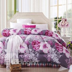 Super Comfortable Rose Red Flowers Pattern Dark Purple Thicken Quilt