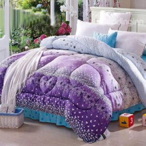 Stylish White Heart Shape Pattern Purple Border Thicken Quilt