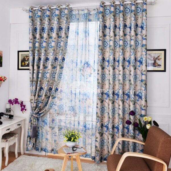 New Home Fashion Floral Design Functional Room Darkening Linen Curtain