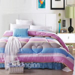Concise Style Rainbow Color Stripes Thicken Quilt