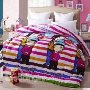 Fashion Style Dad and Kids Travelling Together Thicken Quilt