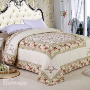 Stylish Hand Made Red Flowers Print 100% Cotton Quilt