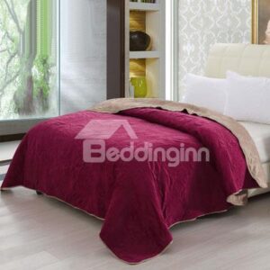 Solid Wine Red Color Short Plush Comfortable Quilt