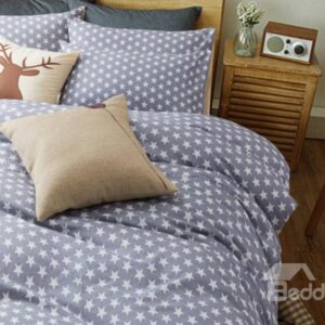 Super Soft White Five-Pointed Star with Gray Ground Cotton 4-Piece Duvet Cover Sets