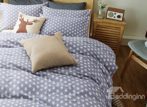 Super Soft White Five-Pointed Star with Gray Ground Cotton 4-Piece Duvet Cover Sets