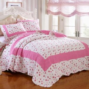 Romantic Fancy Floral Pink Squares Pattern Bed in a Bag Set