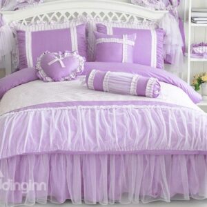 New Arrival Korean Style Fancy Purple 4-Piece Duvet Cover Sets
