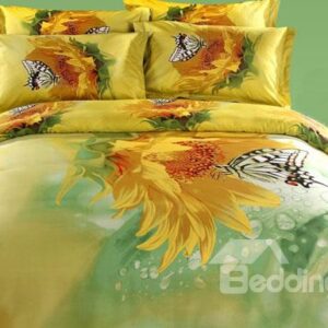 Hot Selling Golden Flower and Butterfly Print Duvet Cover Sets