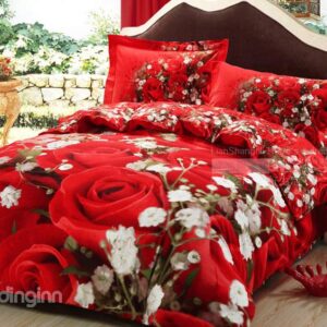 New Arrival High Quality Rose Bloom 4-Piece Duvet Cover Sets