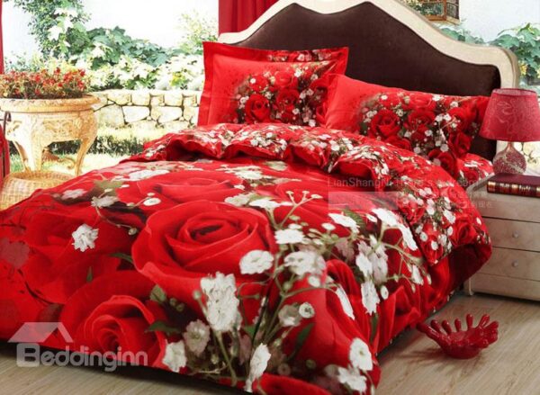 New Arrival High Quality Rose Bloom 4-Piece Duvet Cover Sets