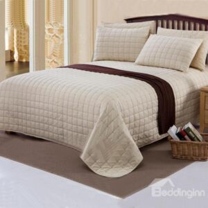 Concise Style Pure Beige Yellow Squares Bed in a Bag Set