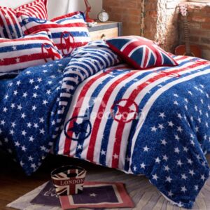 Comfortable American Flag Print 4-Piece Coral Fleece Duvet Cover Sets