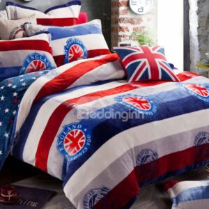 Modern Union Jack Print 4-Piece Coral Fleece Duvet Cover Sets