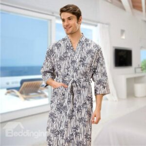 High Quality Cozy Elegant Floral Japanese Kimono Style Male Bathrobe