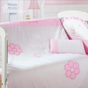 Wonderful Adorable Pink Floral Dots Rabbit 8-piece Crib Bedding Sets