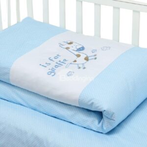 Hand Made White Dots Giraffe Playing Sky Blue Baby Quilt