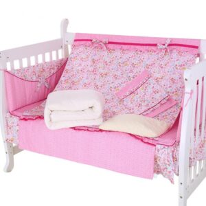 Warm and Comfortable Pink Floral Pattern Crib Bedding Set