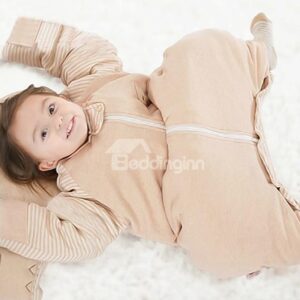 Cozy Stripe Print Natural Colored Cotton Zipper Baby Sleeping Bag